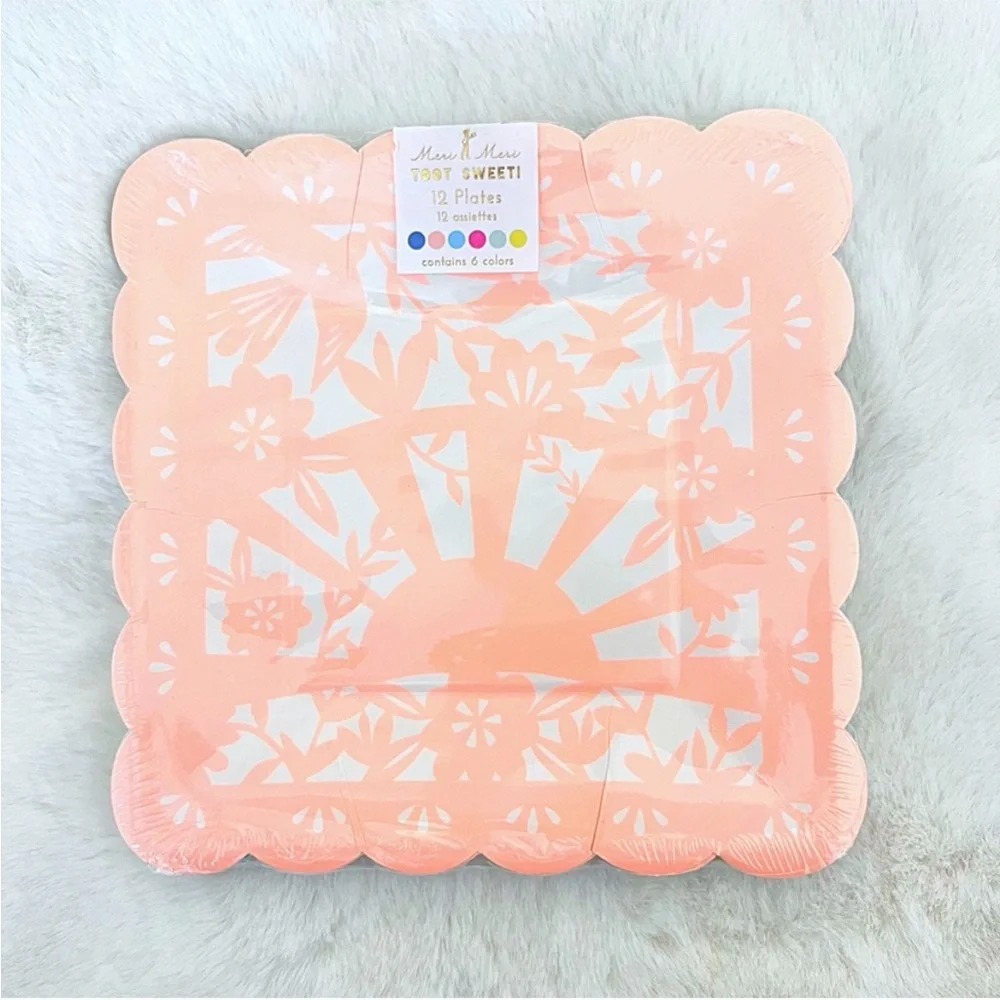 MERI MERI 12 Medium Square Picado Fiesta Themed Party Disposable Paper Plates